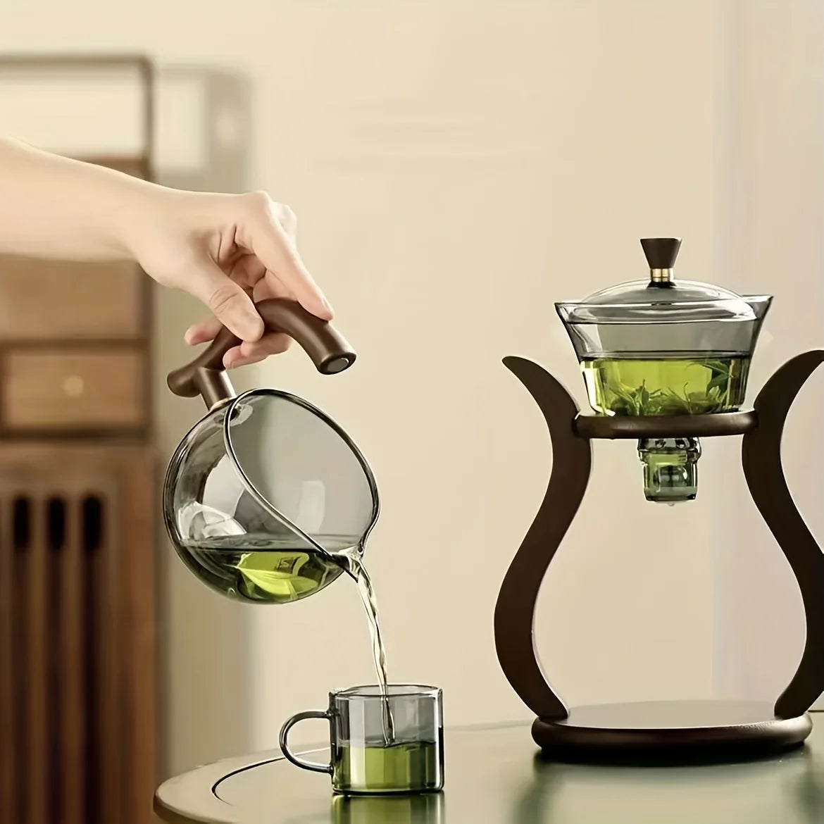 Glass Tea Set Semi Automatic Drip With Infuser & Magnetic Switch