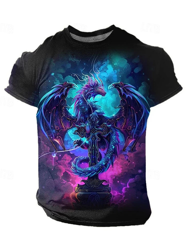 3D Dragon Print Men's T-shirt Short Sleeve