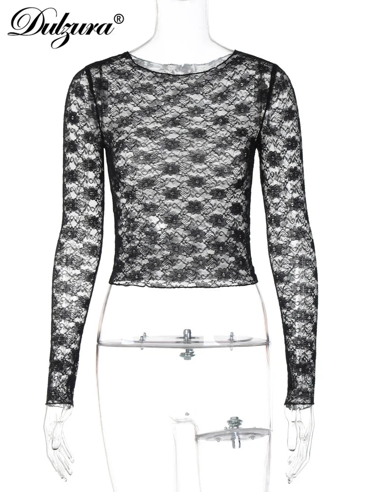 Long Sleeves  Lace Crop Top