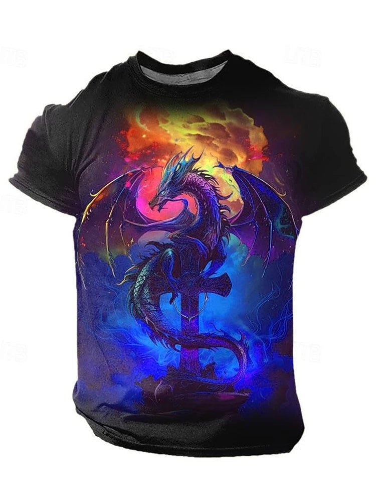 3D Dragon Print Men's T-shirt Short Sleeve