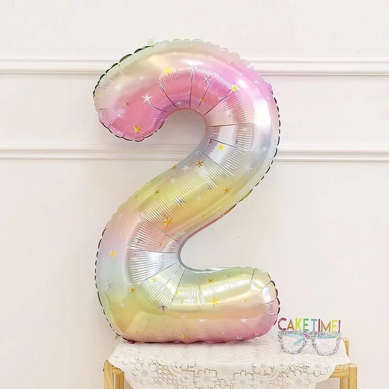 1pc 40inch Pastel Rainbow Number Foil Balloon