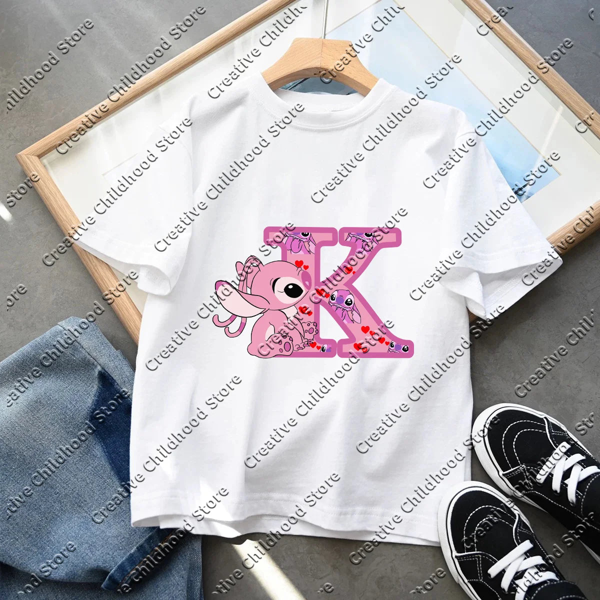 Stitch Angel Letter A B C D T-shirt