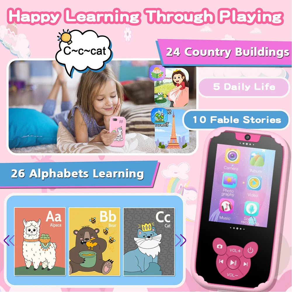 Kids Smart Phone Educational Toys Dual Camera Musicplayer Games for Age 3-12