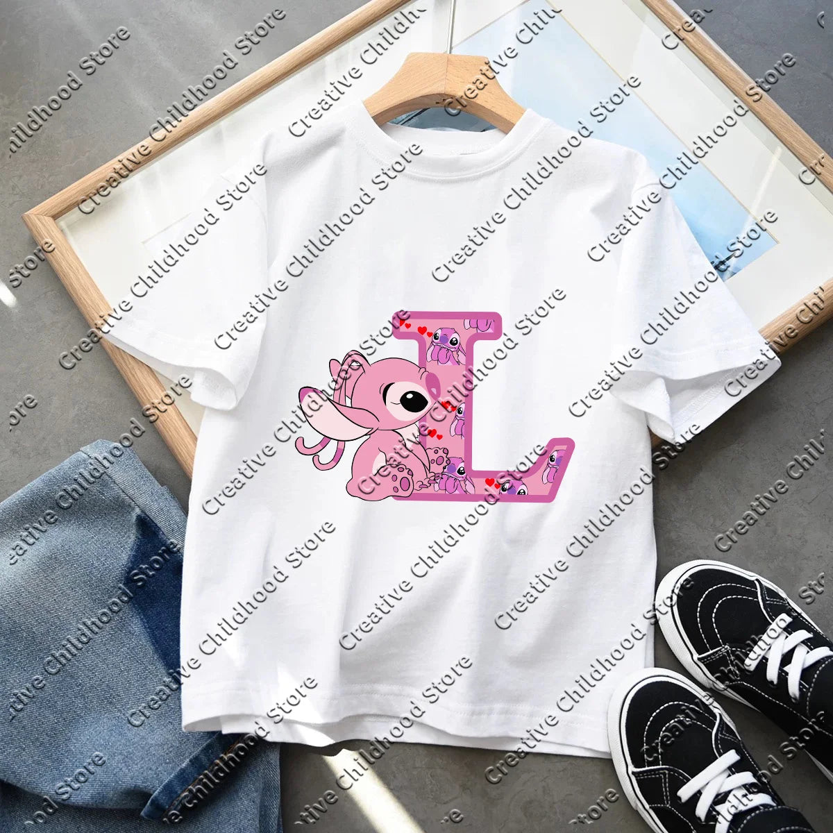 Stitch Angel Letter A B C D T-shirt