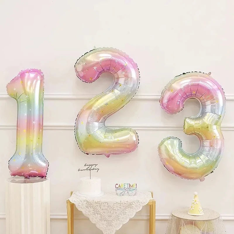 1pc 40inch Pastel Rainbow Number Foil Balloon