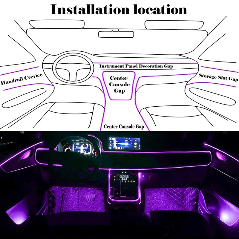 Flexible  Wire Lights With App Control  12V Car Interior Neon RGB Led Strip