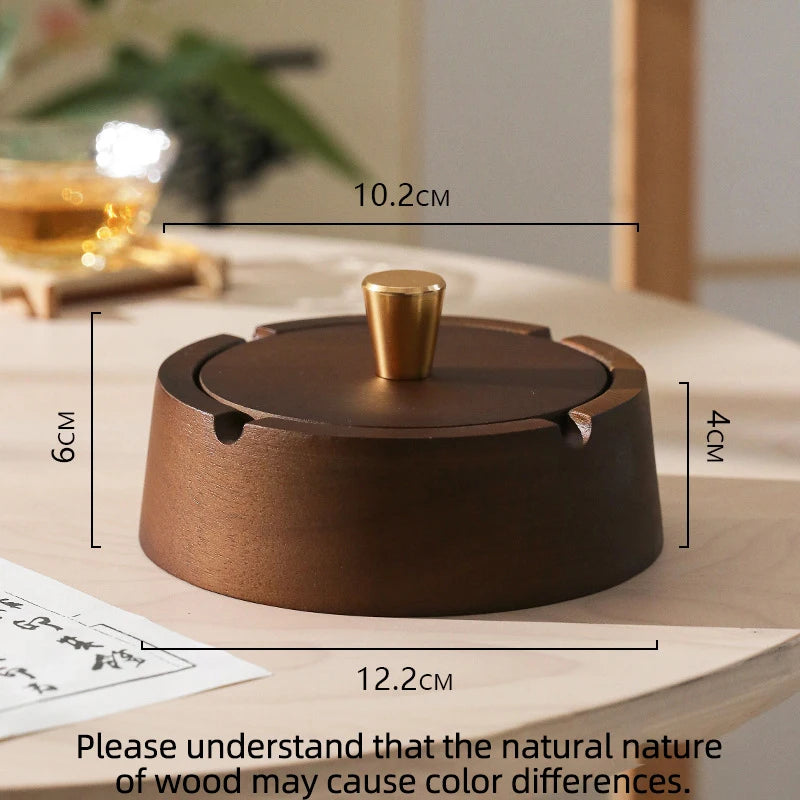 Creative Wooden Ashtray with Lid Stainless Steel