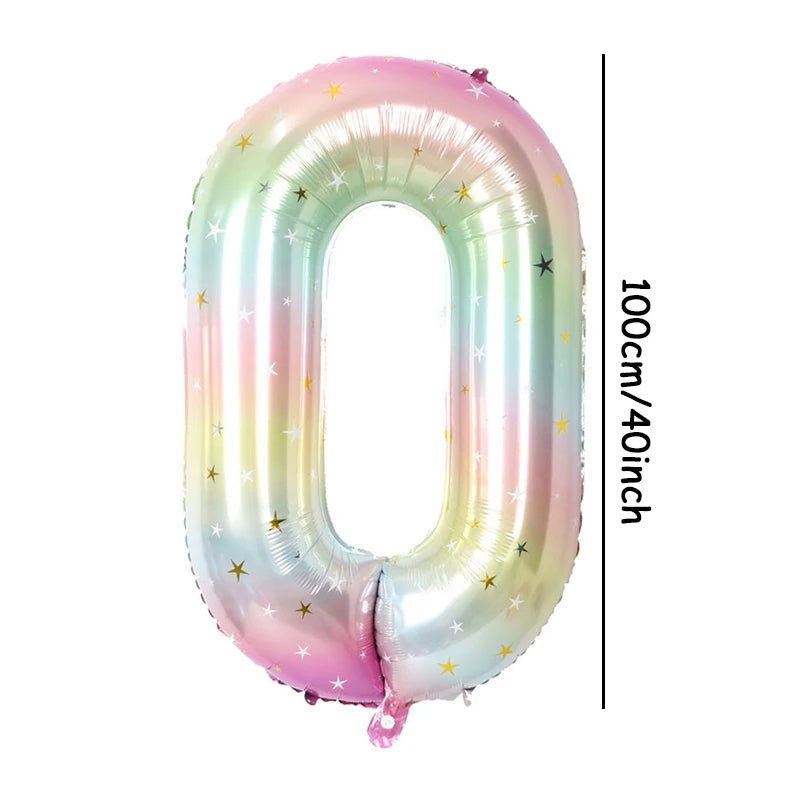 1pc 40inch Pastel Rainbow Number Foil Balloon