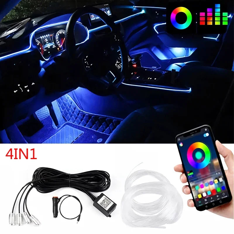 Flexible  Wire Lights With App Control  12V Car Interior Neon RGB Led Strip