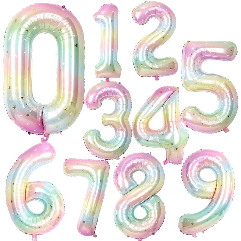 1pc 40inch Pastel Rainbow Number Foil Balloon