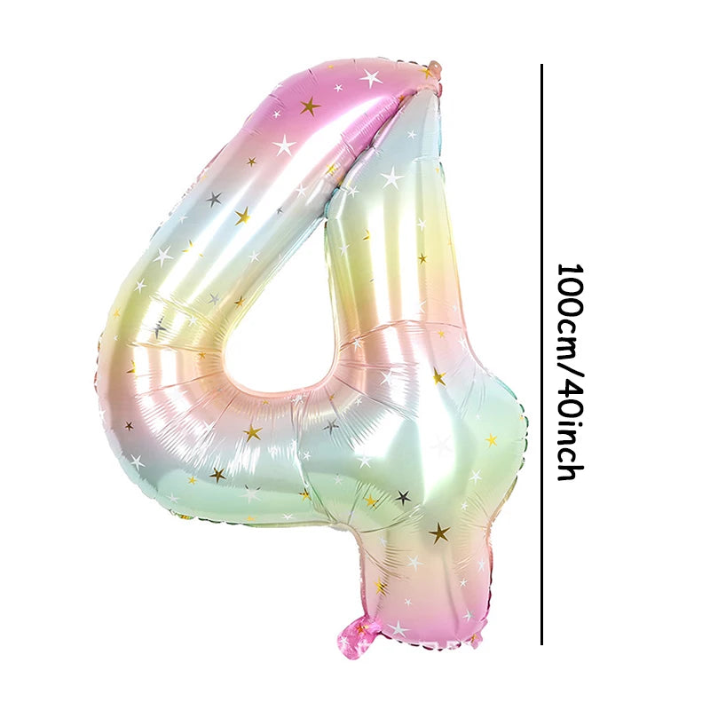 1pc 40inch Pastel Rainbow Number Foil Balloon