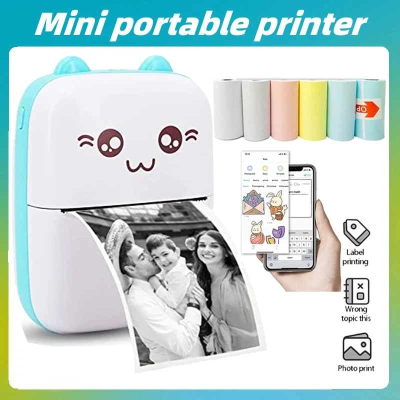 Portable  mini cat  photo pocket label printer 58mm  wireless Bluetooth Android iOS printers