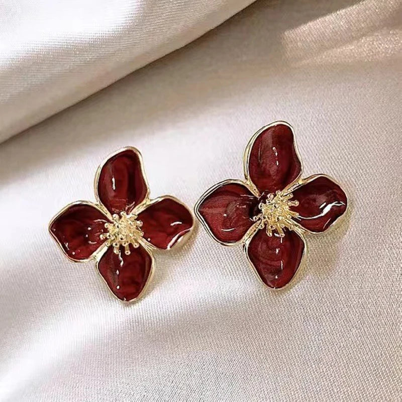 Hibiscus Dropped Glaze Flower Earrings