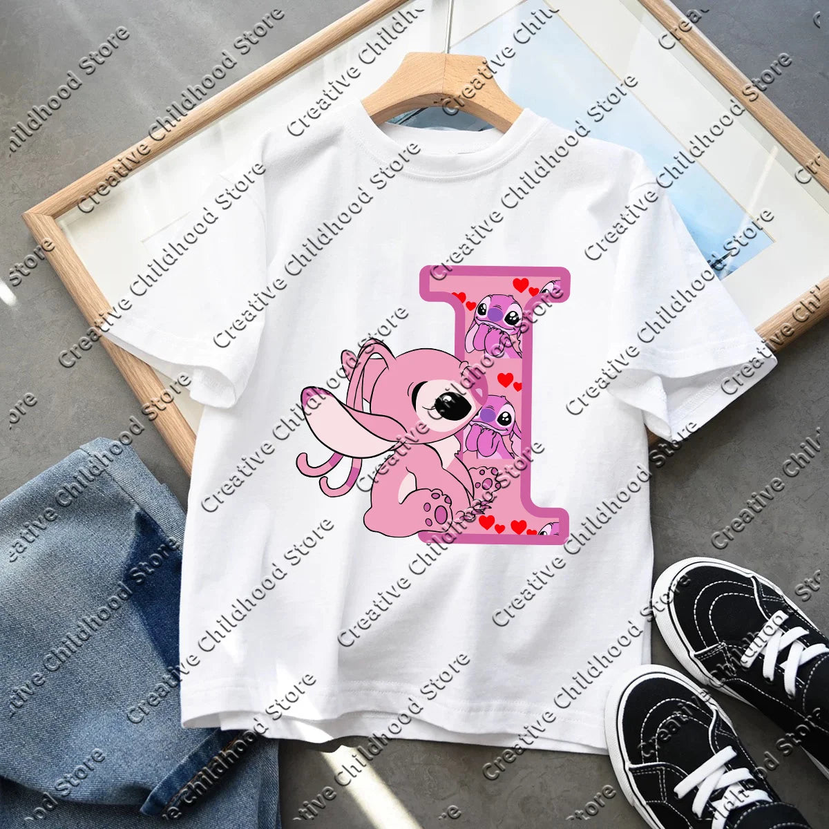 Stitch Angel Letter A B C D T-shirt