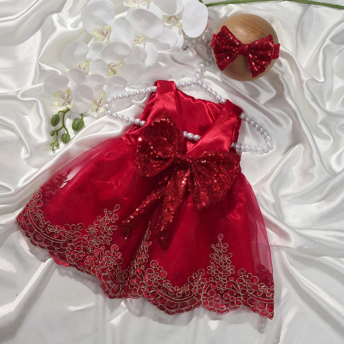 Newborn Photography Outfits Girl Big Bow Lace Dress with Glitter