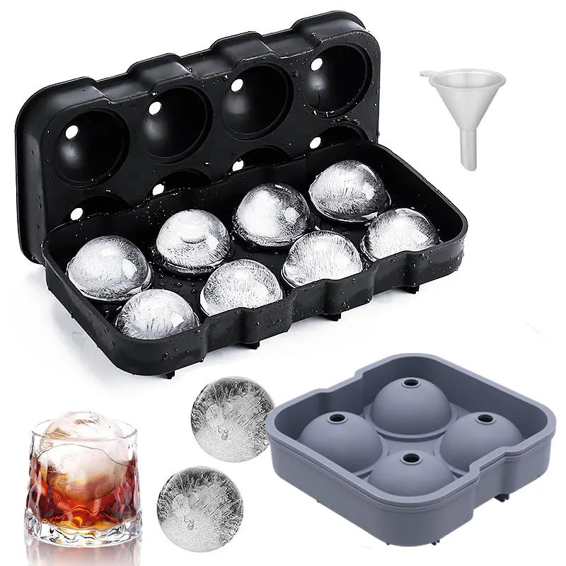 Large Sphere Ice Cube Molds 4/8 Grid  Leak-free  Easy Fill & Release Ice