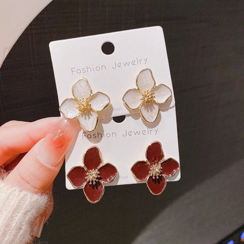 Hibiscus Dropped Glaze Flower Earrings