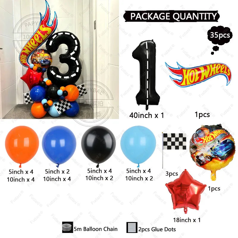 35pcs Hot Wheels Theme Birthday Party Balloon