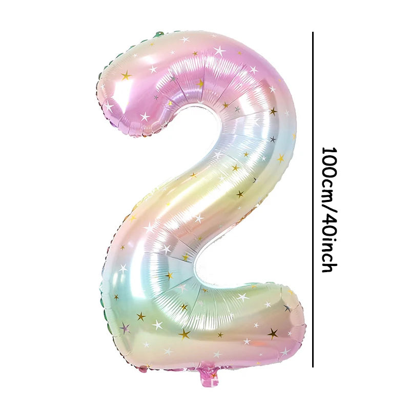 1pc 40inch Pastel Rainbow Number Foil Balloon