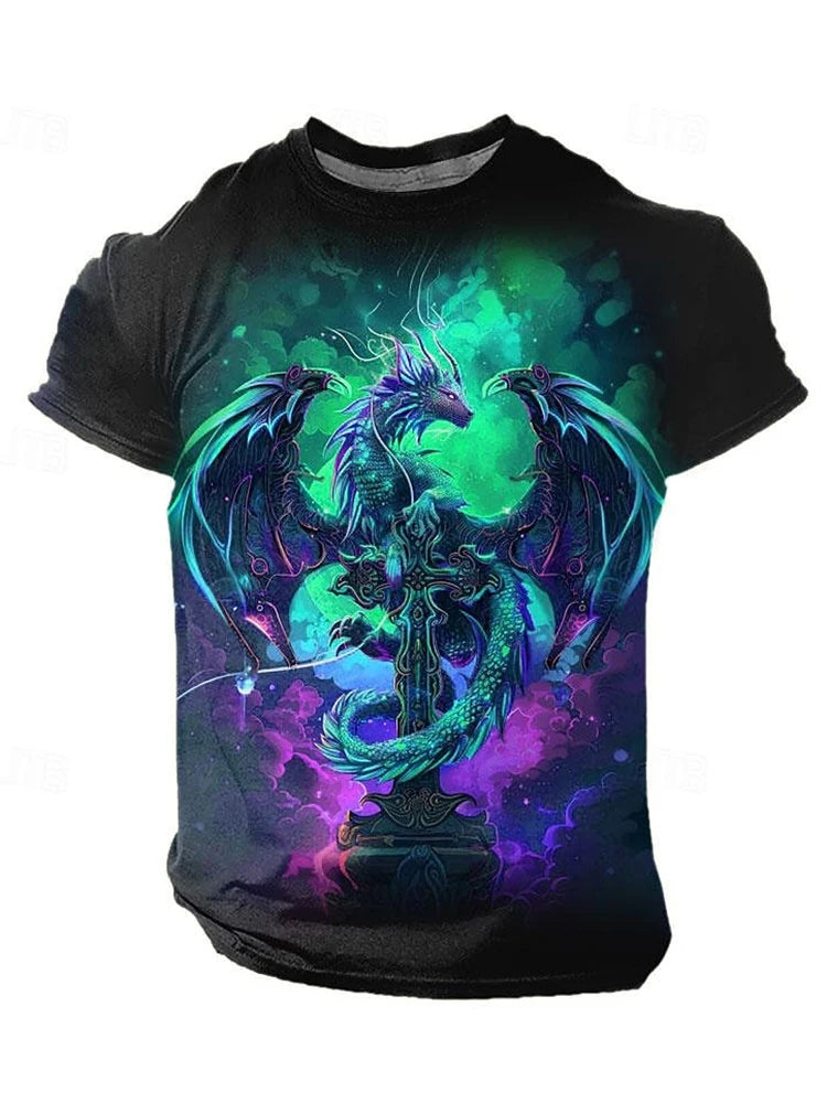 3D Dragon Print Men's T-shirt Short Sleeve