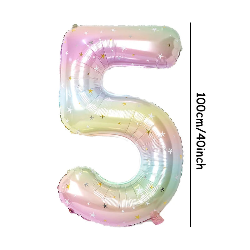 1pc 40inch Pastel Rainbow Number Foil Balloon