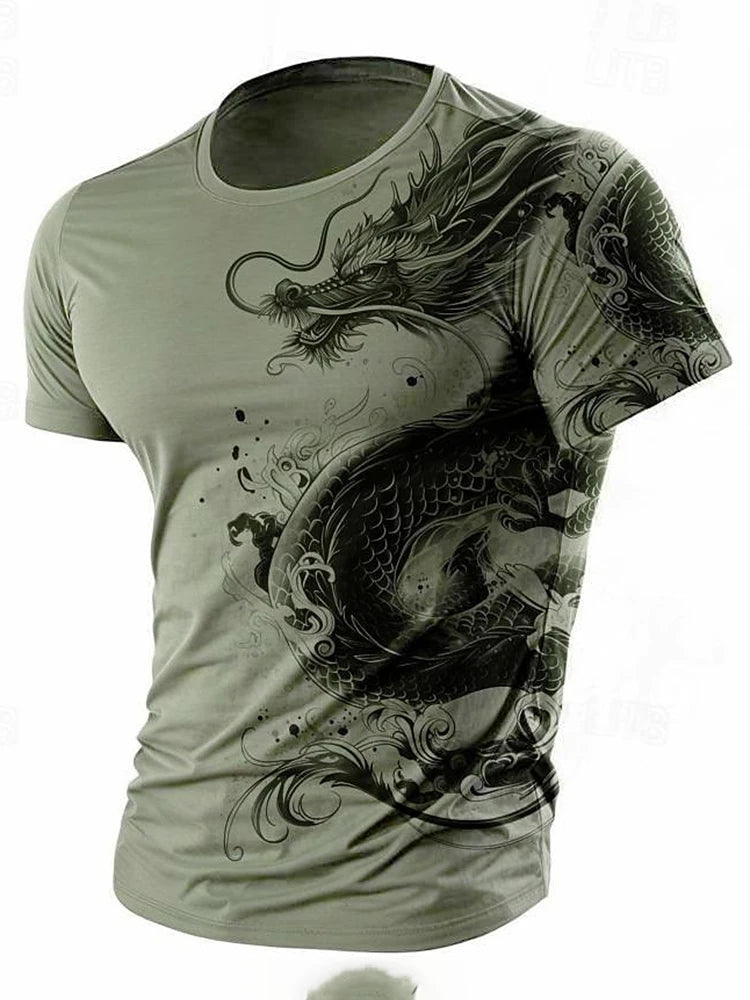 3D Dragon Print Men's T-shirt Short Sleeve