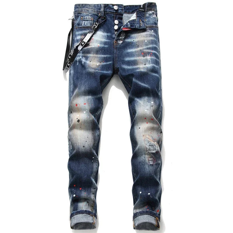 Mens Street Fashion Slim Fit Ripped Black Jeans