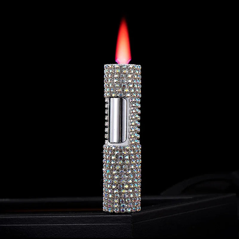 , Full Rhinestone Butane Gas Torch Lighter, Pink Flame