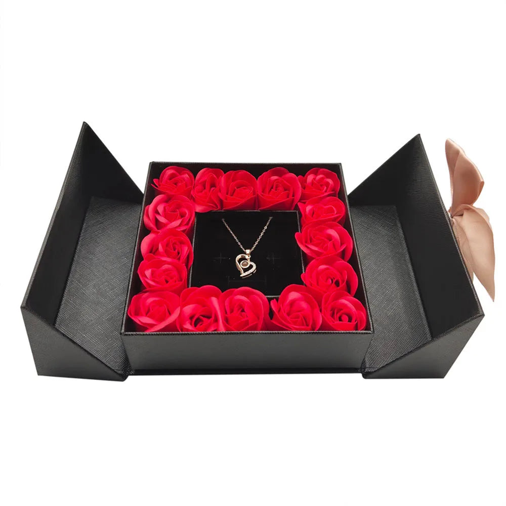 Eternal Roses Gift Box with Design Necklace with i love you in 100 Languages