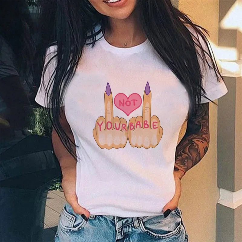 Middle Finger Print T Shirt Women