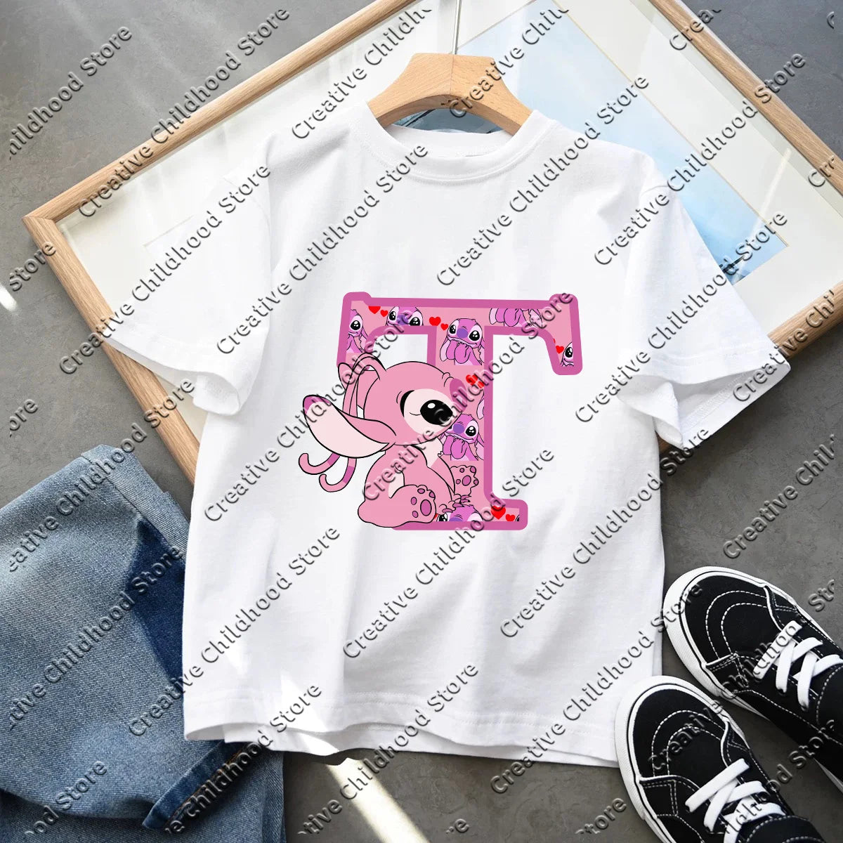 Stitch Angel Letter A B C D T-shirt