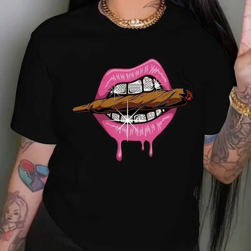 Lips  Casual Short Sleeved T Shirt