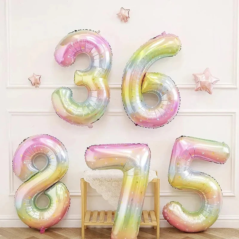 1pc 40inch Pastel Rainbow Number Foil Balloon