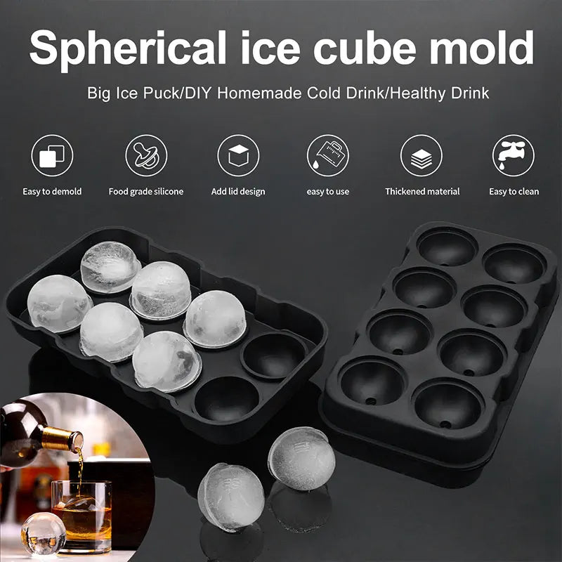 Large Sphere Ice Cube Molds 4/8 Grid  Leak-free  Easy Fill & Release Ice