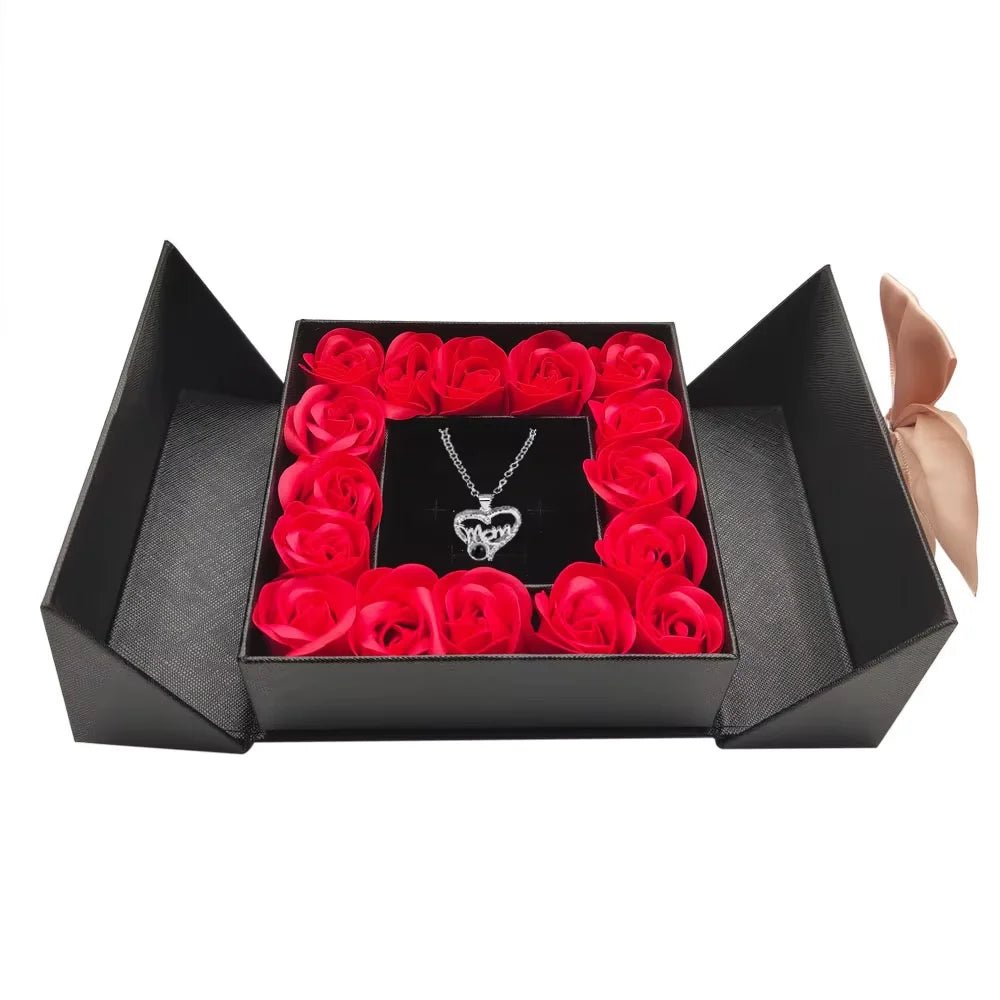 Eternal Roses Gift Box with Design Necklace with i love you in 100 Languages