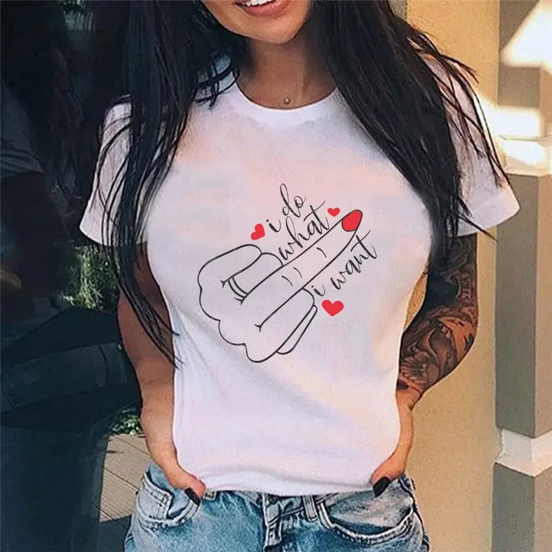 Middle Finger Print T Shirt Women