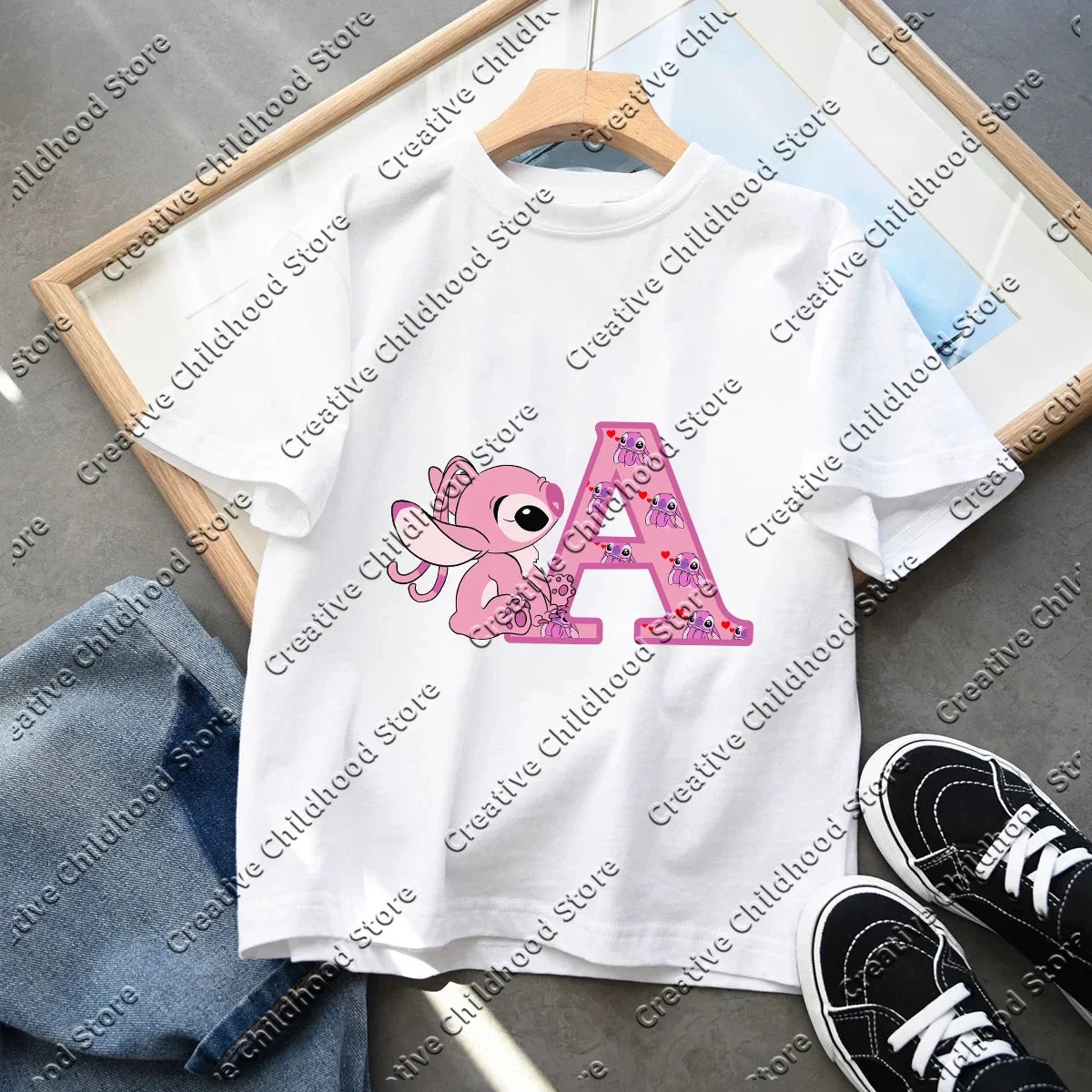 Stitch Angel Letter A B C D T-shirt