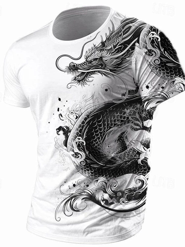 3D Dragon Print Men's T-shirt Short Sleeve