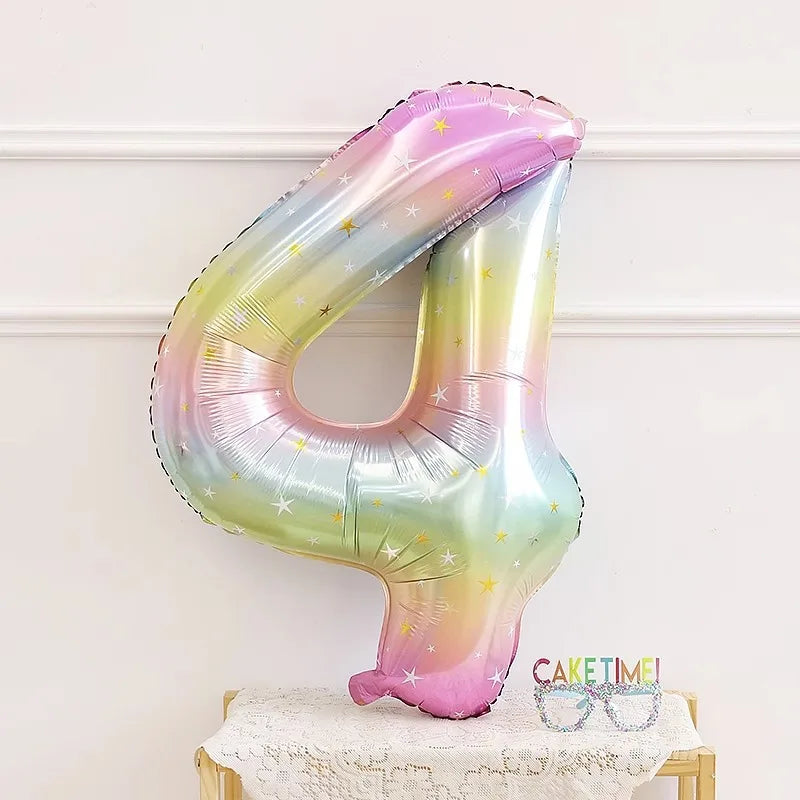 1pc 40inch Pastel Rainbow Number Foil Balloon