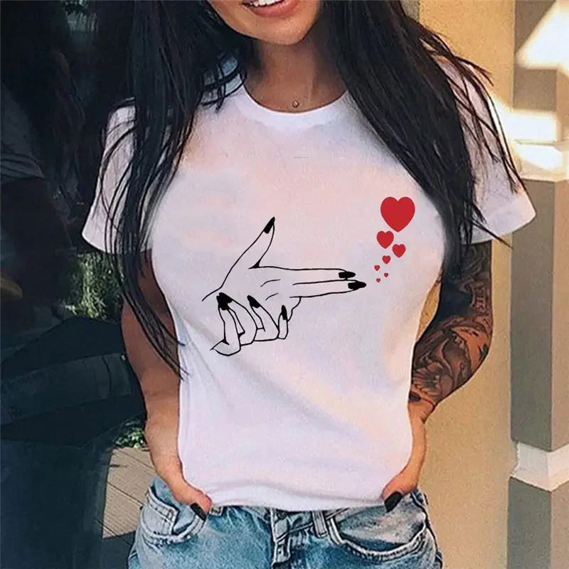 Middle Finger Print T Shirt Women