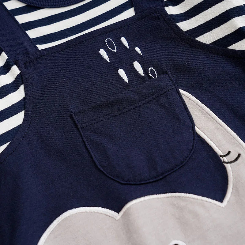 Long Sleeve Striped elephant cotton Jumpsuit