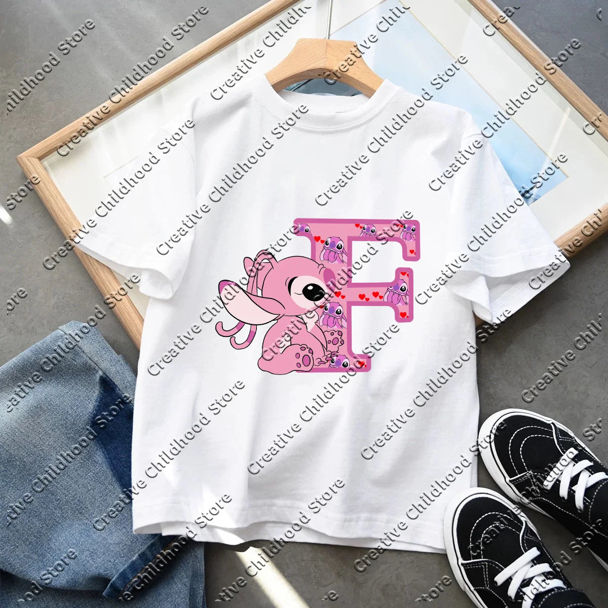 Stitch Angel Letter A B C D T-shirt