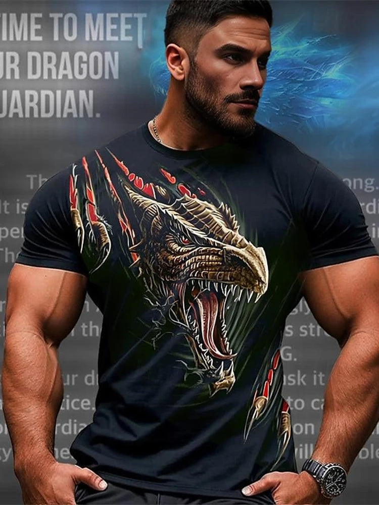 3D Dragon Print Men's T-shirt Short Sleeve