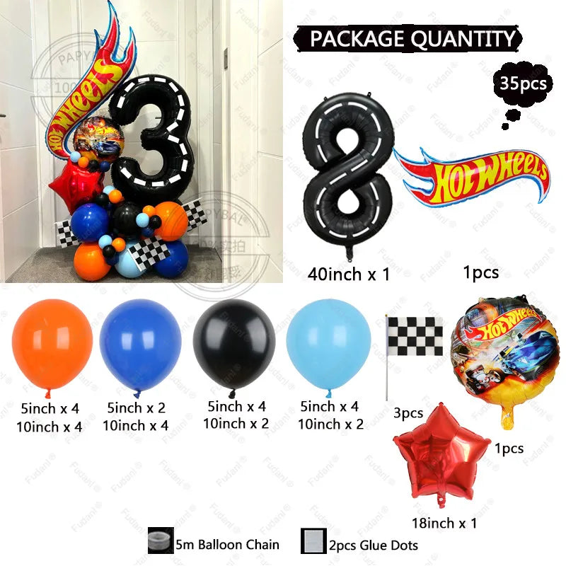 35pcs Hot Wheels Theme Birthday Party Balloon