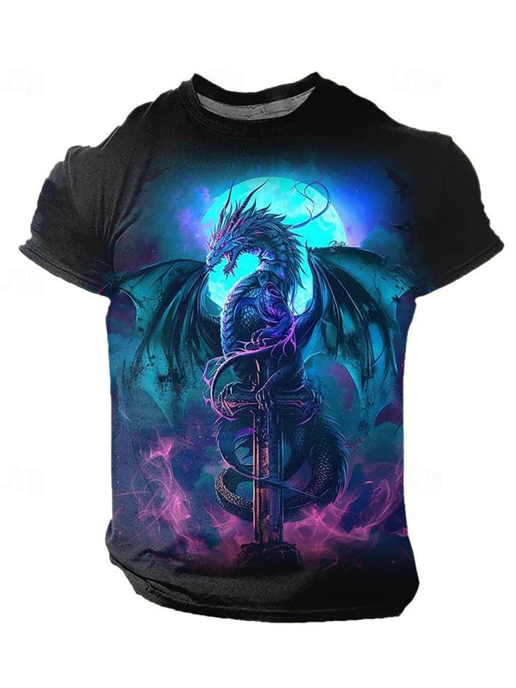 3D Dragon Print Men's T-shirt Short Sleeve