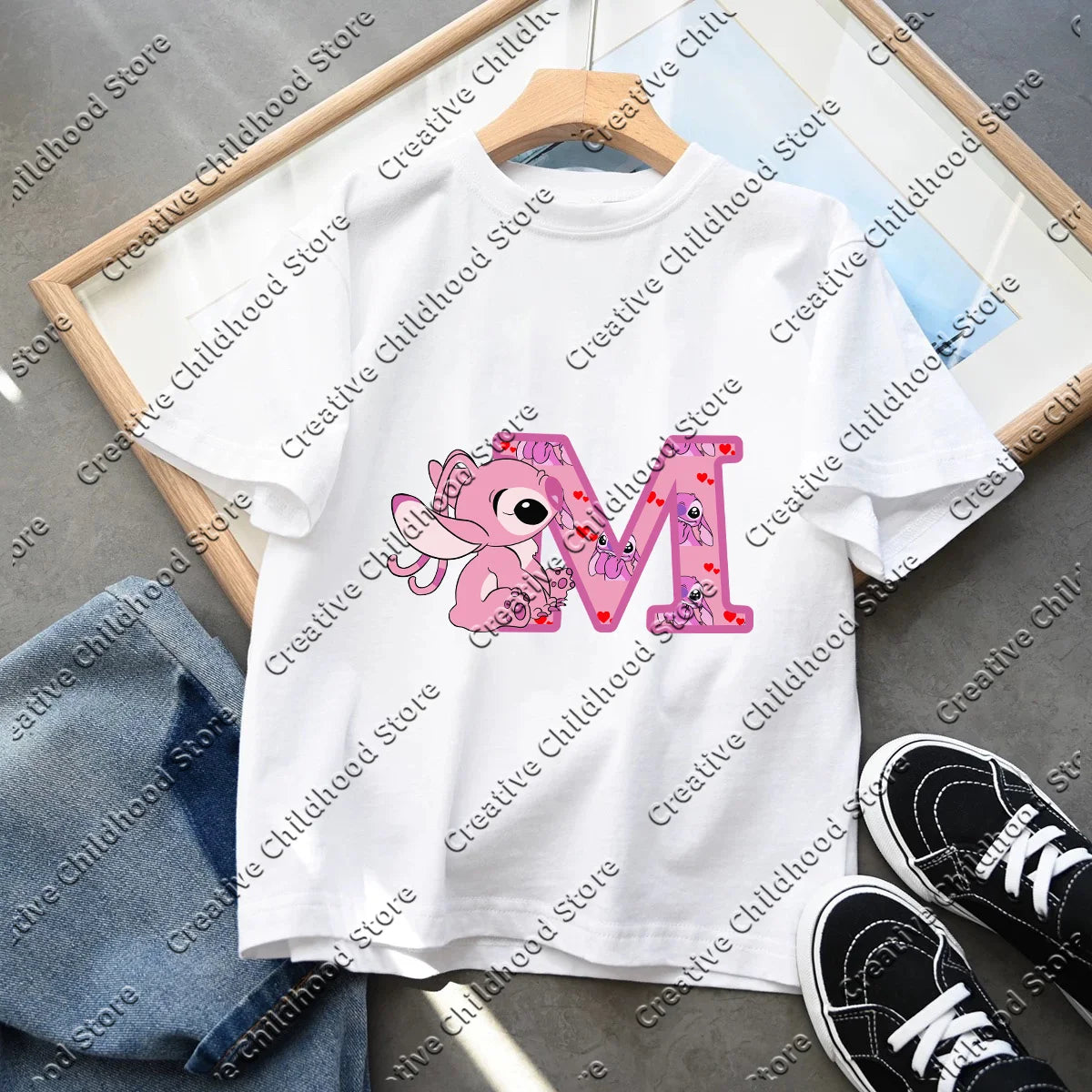 Stitch Angel Letter A B C D T-shirt