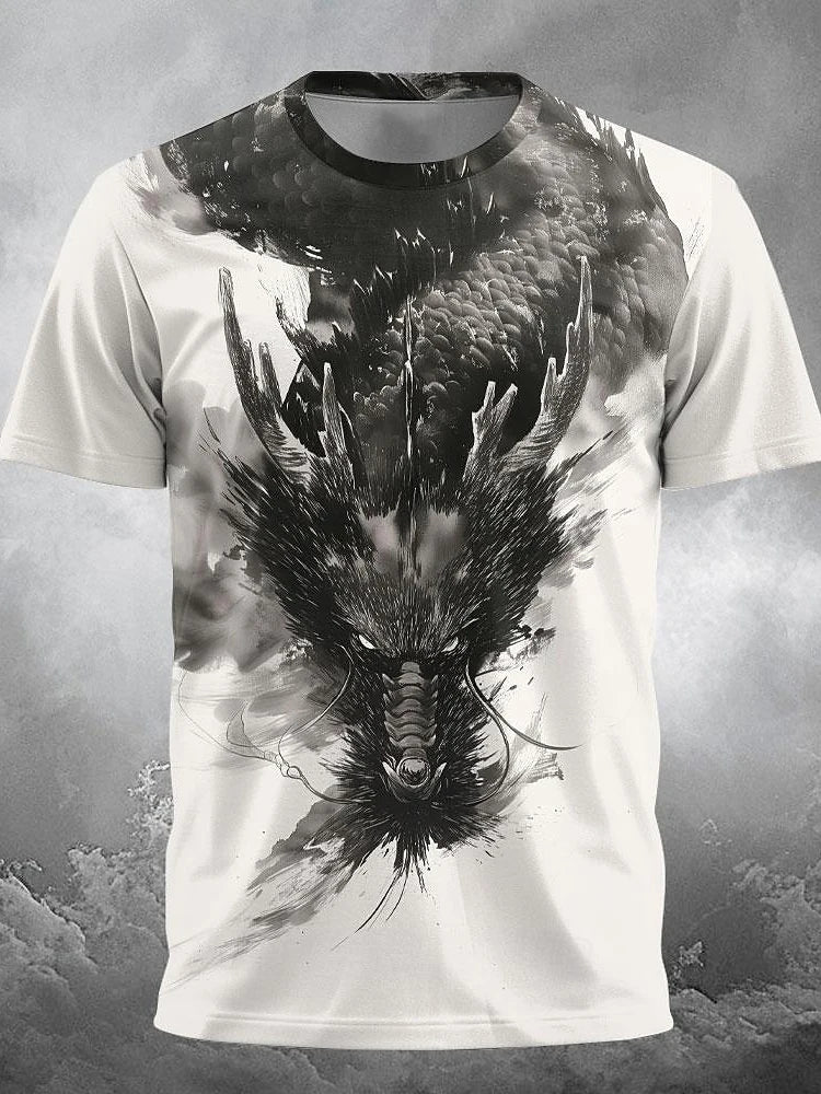 3D Dragon Print Men's T-shirt Short Sleeve