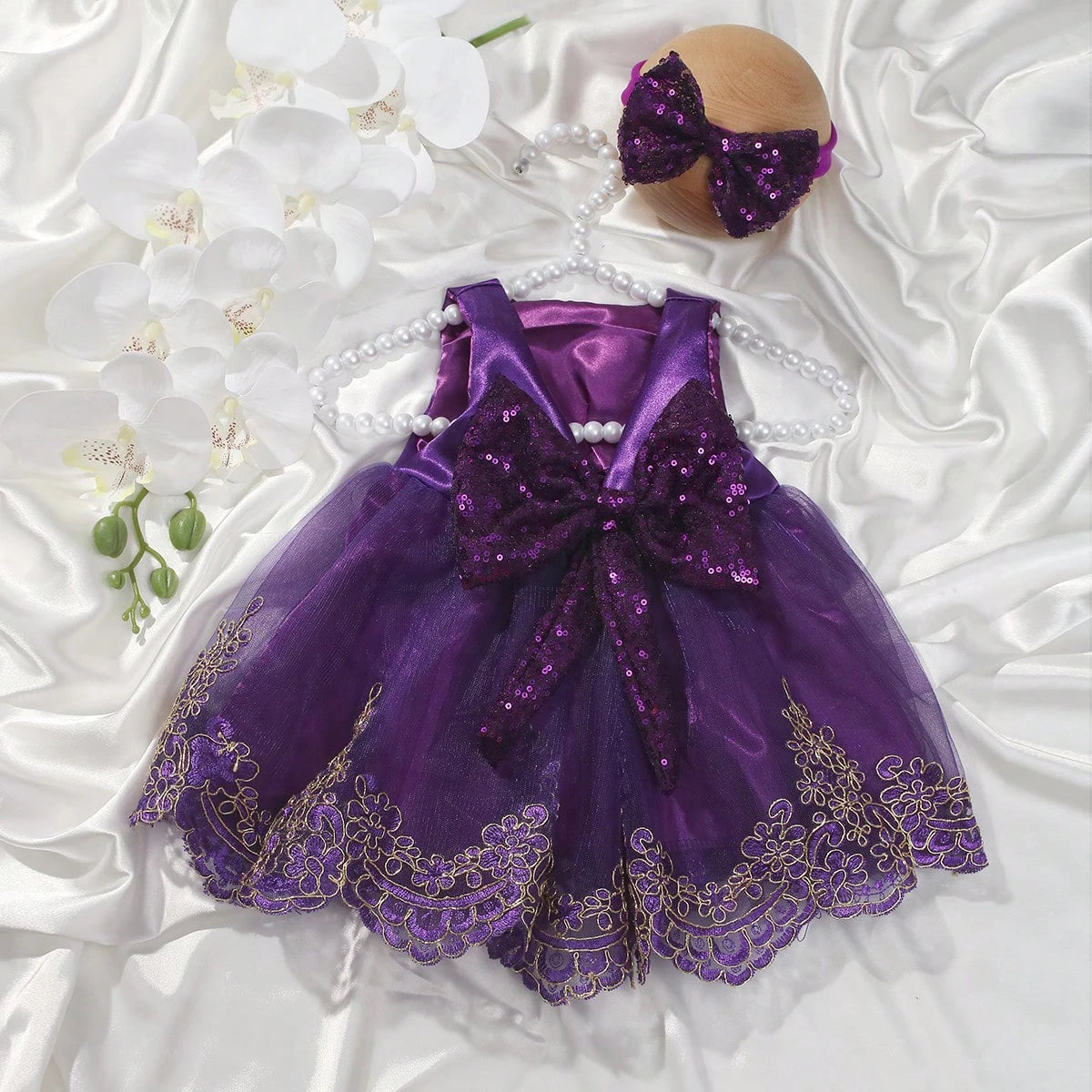 Newborn Photography Outfits Girl Big Bow Lace Dress with Glitter