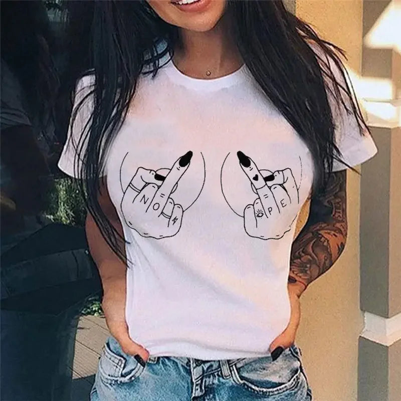 Middle Finger Print T Shirt Women