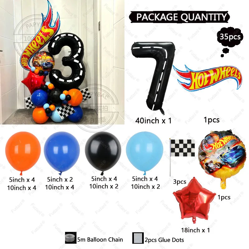 35pcs Hot Wheels Theme Birthday Party Balloon